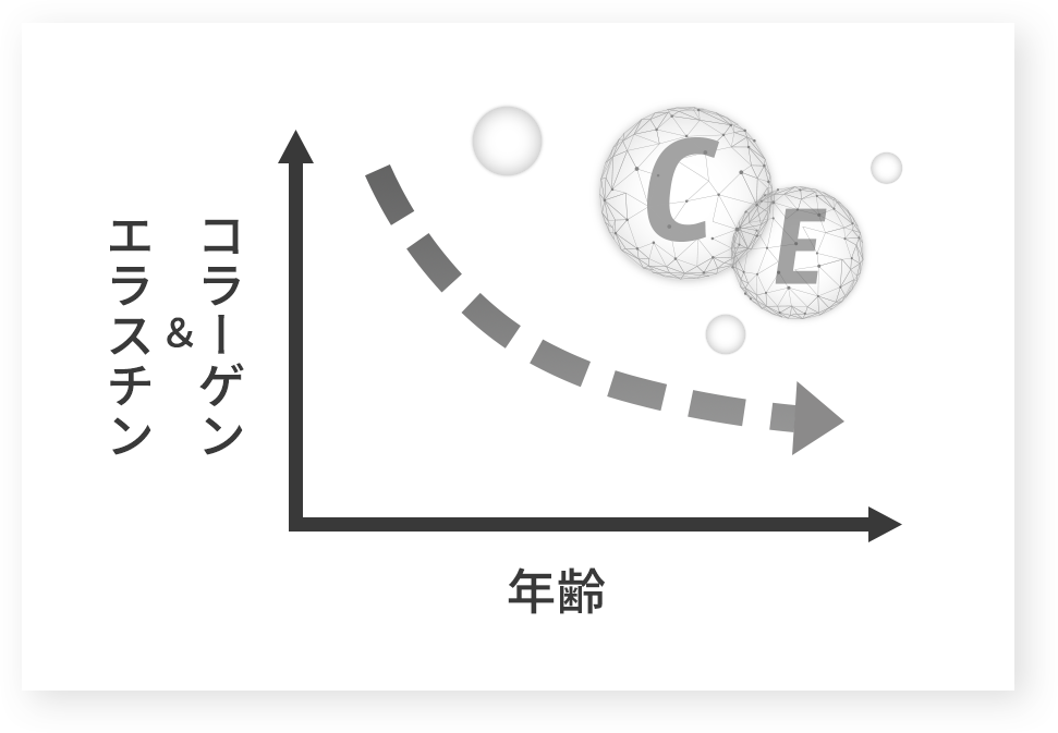 年齢とコラーゲンの減少を表したグラフ